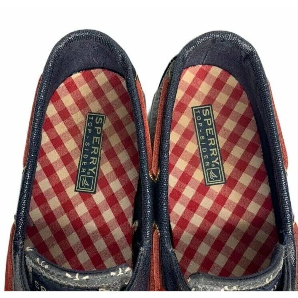 Womens Sperry Top-Sider Boat Shoes Nautical Red White Blue Anchors Sequins Sz 9 - Picture 8 of 10